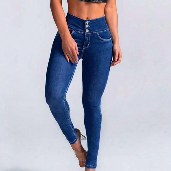 High Waisted Colombian Levanta Cola Jeans w/ Front Pockets But No Back Pockets - Picture 3 of 3